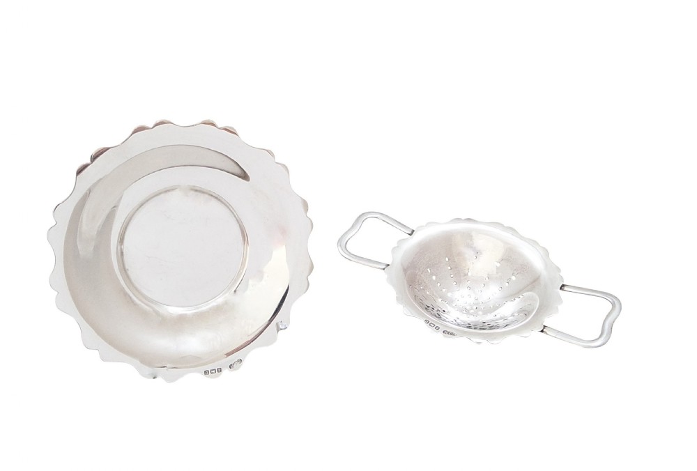 Antique Sterling Silver Tea Strainer & Drip Tray 1919 View II
