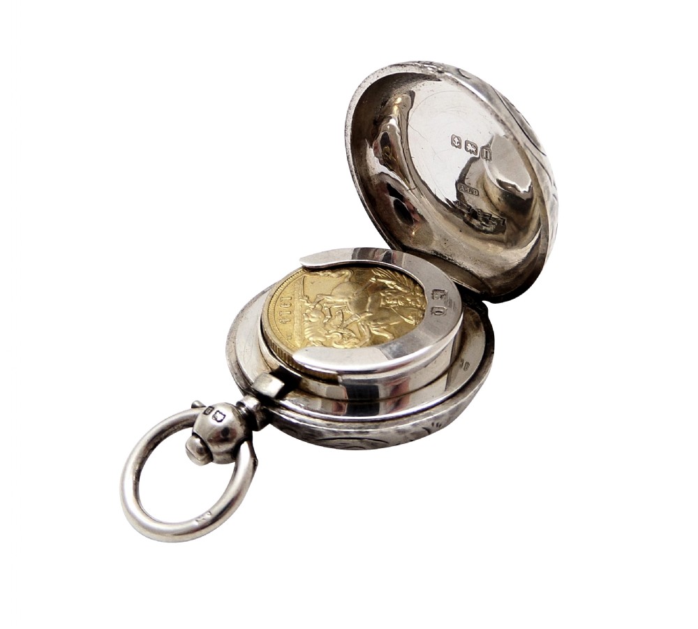 Antique Sterling Silver Sovereign Case 1912 View V