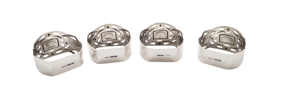 Set of 4 Antique Edwardian Sterling Silver Napkin Rings 1905 View IV
