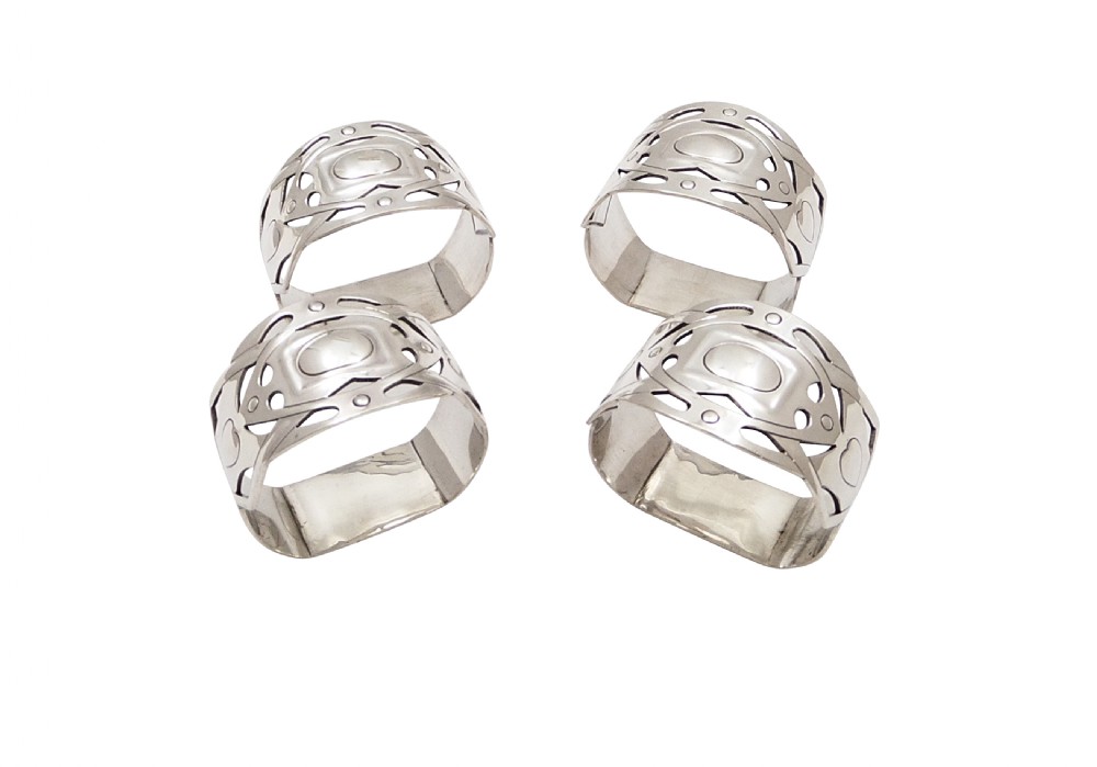 Set of 4 Antique Edwardian Sterling Silver Napkin Rings 1905 View VI
