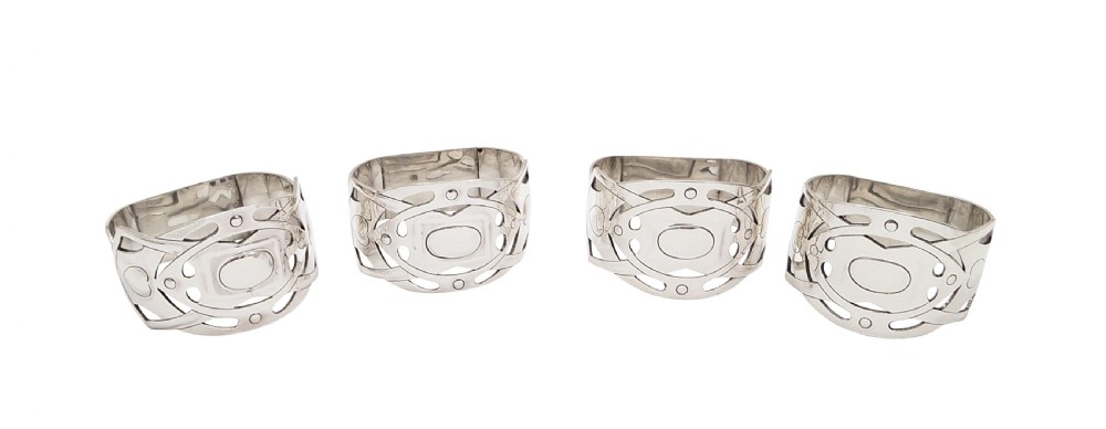 Set of 4 Antique Edwardian Sterling Silver Napkin Rings 1905 View IX