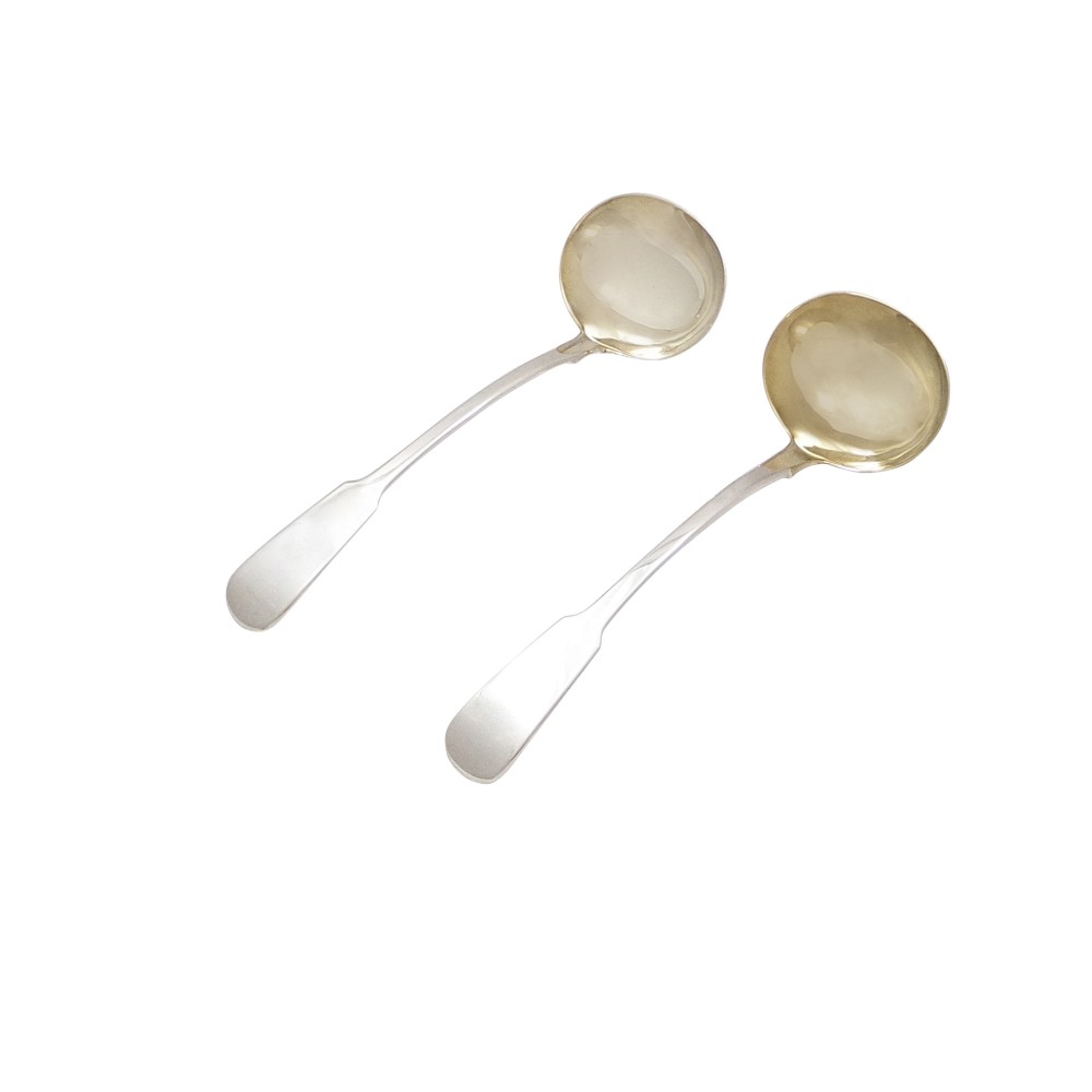 Pair of Antique Irish Early Victorian Sterling Silver Ladles - Dublin 1838