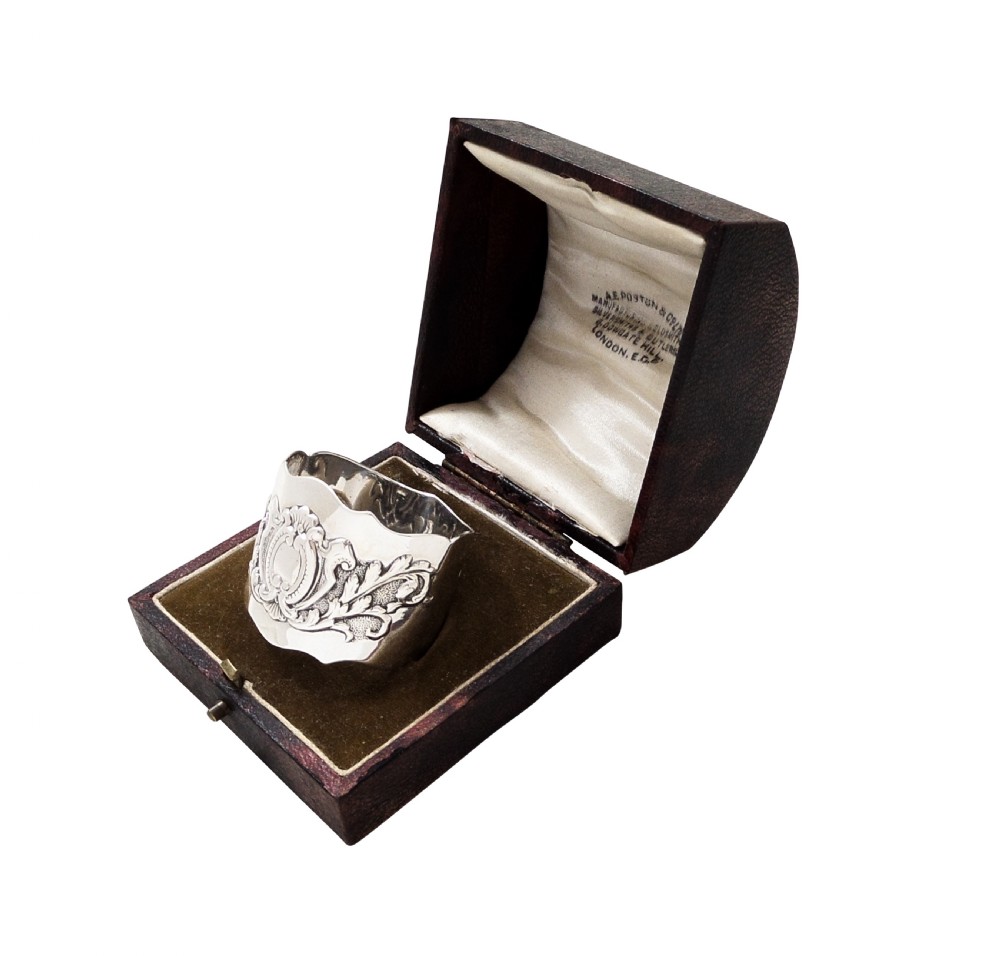 Antique Victorian Sterling Silver Napkin Ring in Case 1898 View X