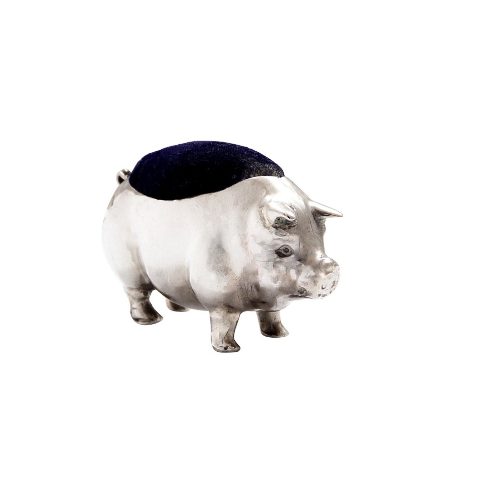 Antique Edwardian Sterling Silver Pig Pin Cushion 1903