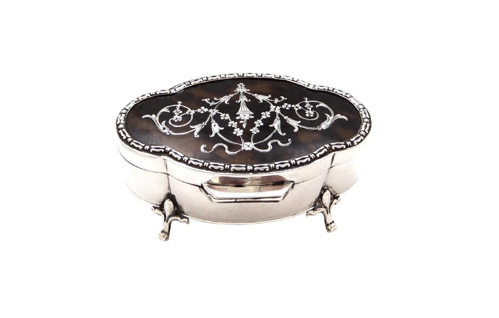 Antique Sterling Silver & Tortoiseshell Trinket Box 1911 View V