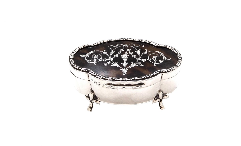 Antique Sterling Silver & Tortoiseshell Trinket Box 1911 View X