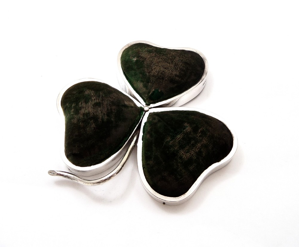 Antique Victorian Sterling Silver Clover Leaf Pin Cushion 1896 View IV