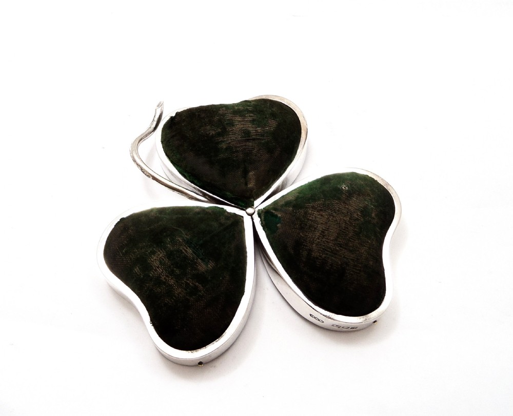 Antique Victorian Sterling Silver Clover Leaf Pin Cushion 1896 View IX