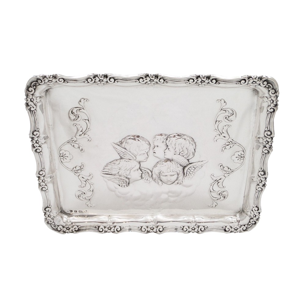 Antique Edwardian Sterling Silver 'Cherubs/Angels' Dressing Tray 1908