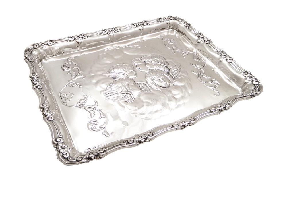 Antique Edwardian Sterling Silver 'Cherubs/Angels' Dressing Tray 1908 View II