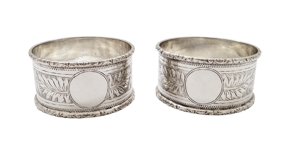 Pair of Antique Edwardian Sterling Silver Napkin Rings in Case 1908 View II