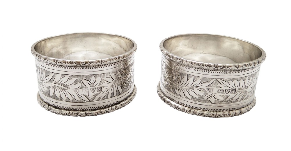 Pair of Antique Edwardian Sterling Silver Napkin Rings in Case 1908 View V