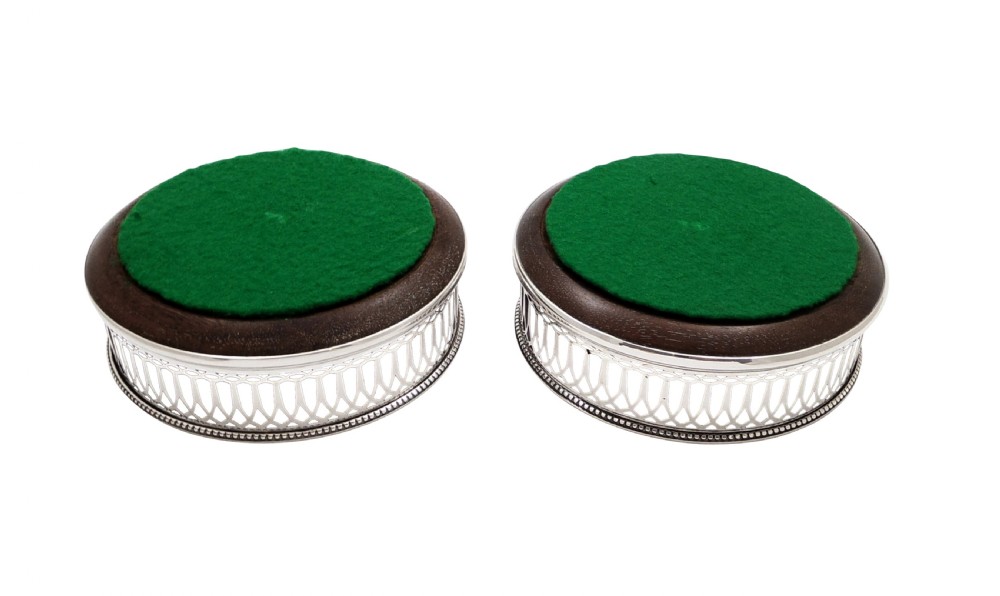 Pair of Vintage Sterling Silver Wine / Champagne Coasters  View V