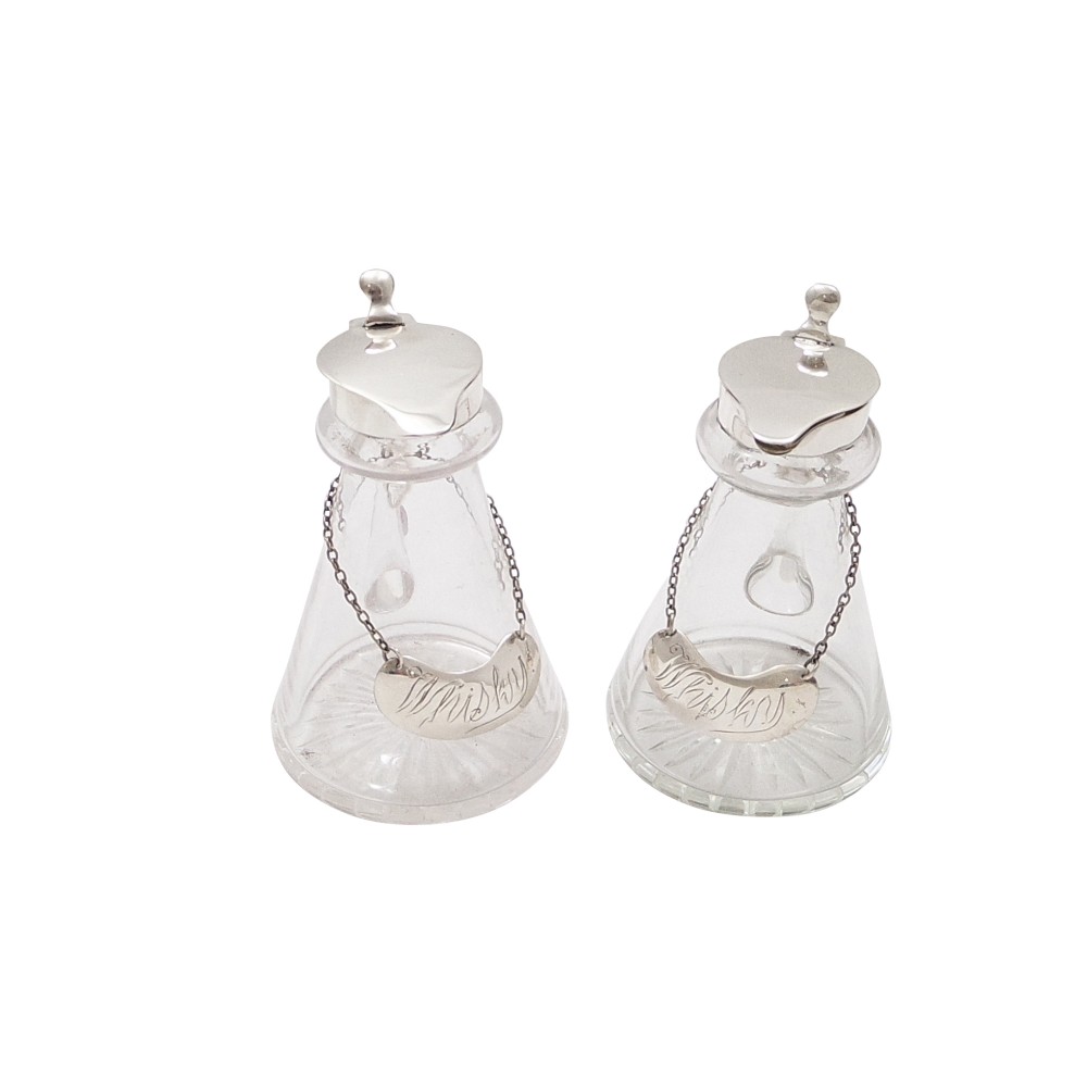 Pair of Antique Sterling Silver & Glass Whisky Noggins/Jugs 1934