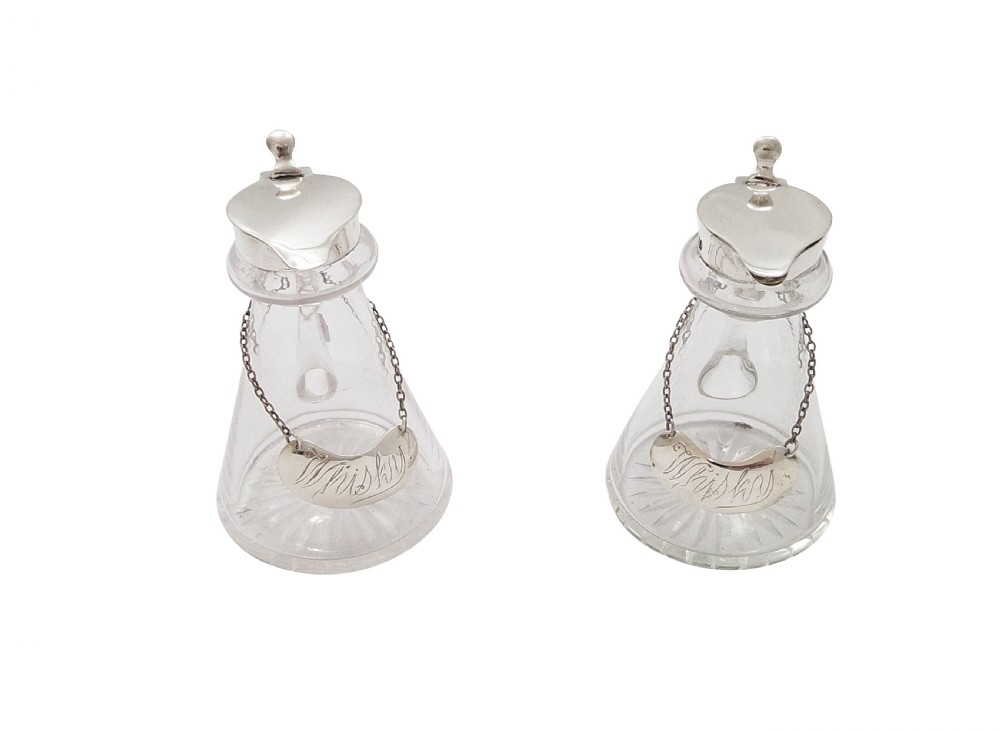 Pair of Antique Sterling Silver & Glass Whisky Noggins/Jugs 1934 View IX