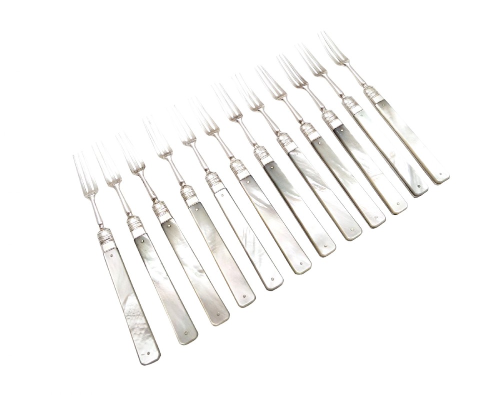 Antique Edwardian Sterling Silver & Mother of Pearl Cutlery Set 1901 View II