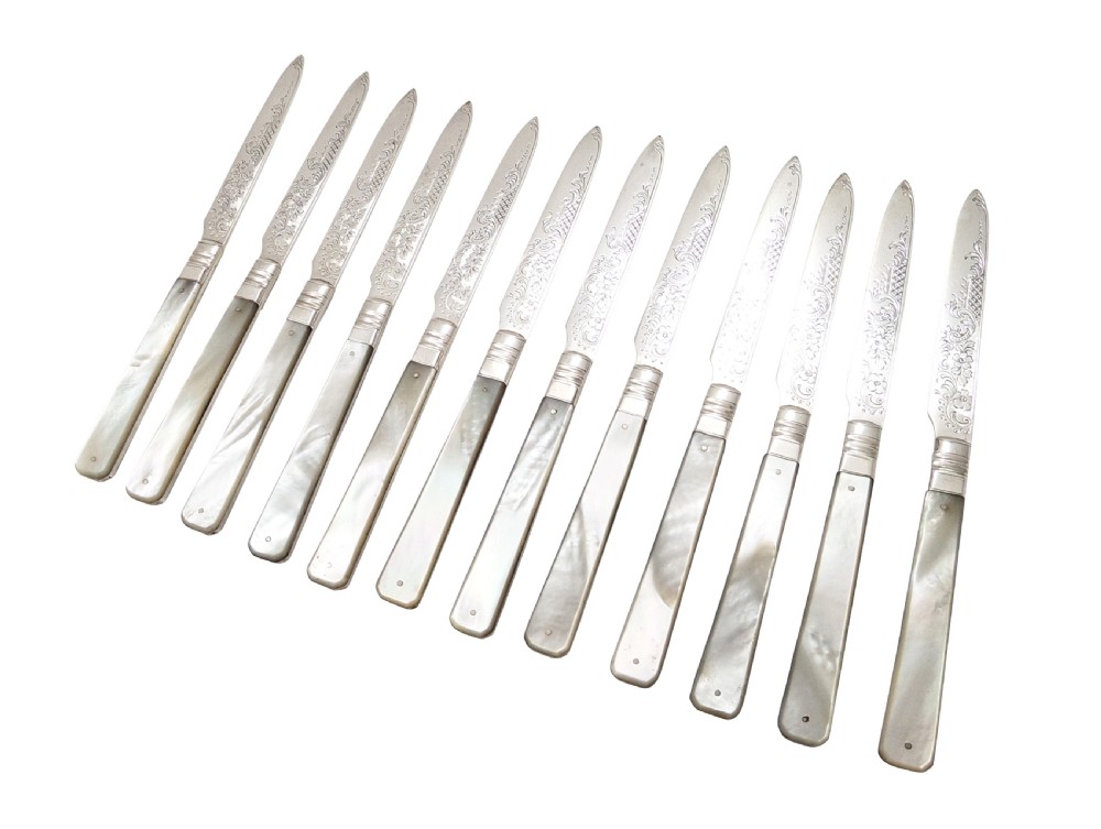 Antique Edwardian Sterling Silver & Mother of Pearl Cutlery Set 1901 View IV
