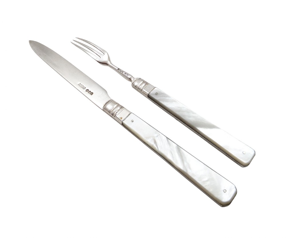 Antique Edwardian Sterling Silver & Mother of Pearl Cutlery Set 1901 View VI