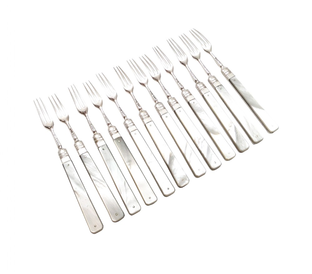 Antique Edwardian Sterling Silver & Mother of Pearl Cutlery Set 1901 View IX
