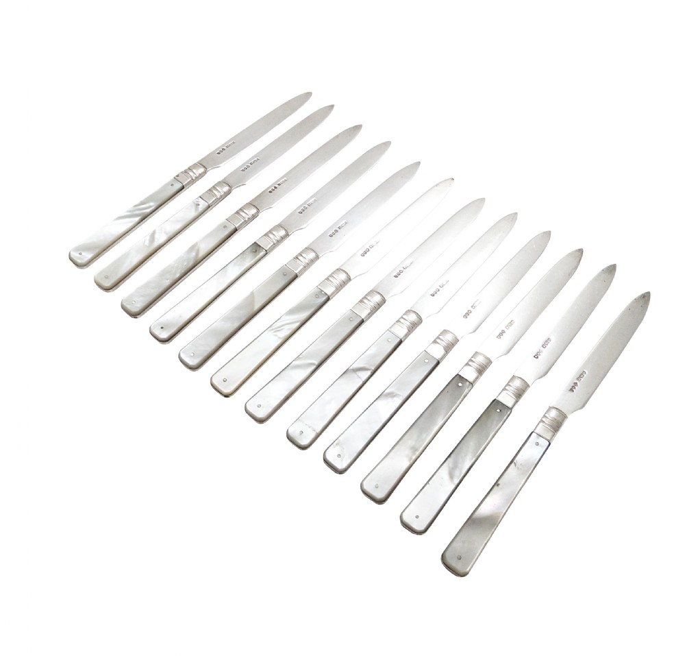 Antique Edwardian Sterling Silver & Mother of Pearl Cutlery Set 1901 View X