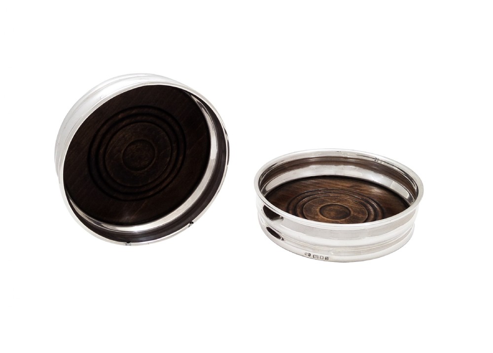 Pair of Vintage Sterling Silver Wine Coasters View II