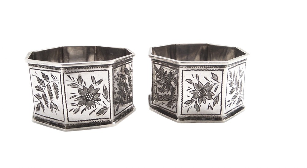 Pair of Antique Victorian Sterling Silver Napkin Rings in Case 1893 View V