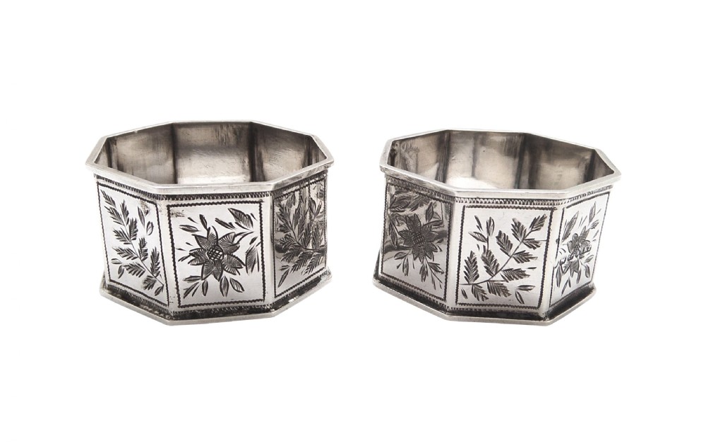 Pair of Antique Victorian Sterling Silver Napkin Rings in Case 1893 View VII
