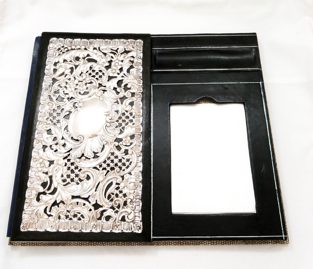 Antique Victorian Sterling Silver Desk Top Stationery Folder 1899 View VI