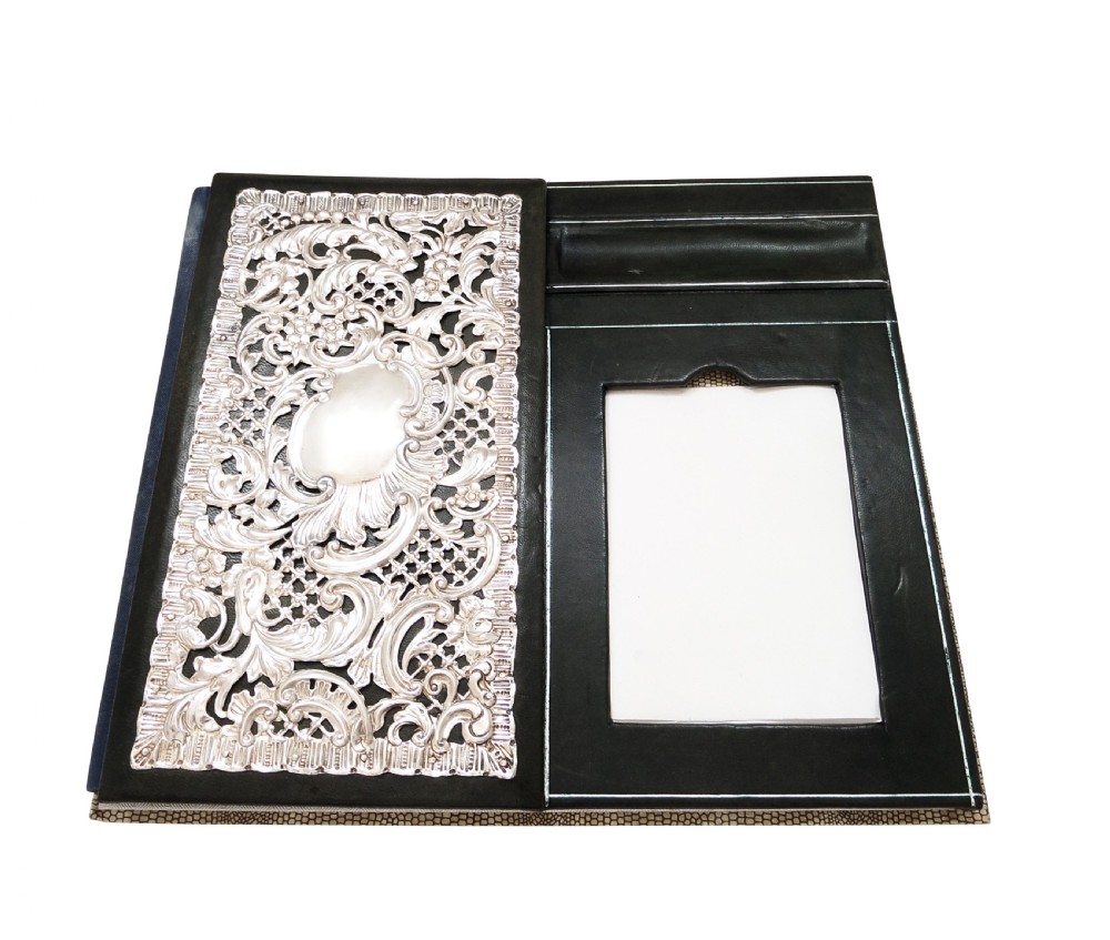 Antique Victorian Sterling Silver Desk Top Stationery Folder 1899 View IX