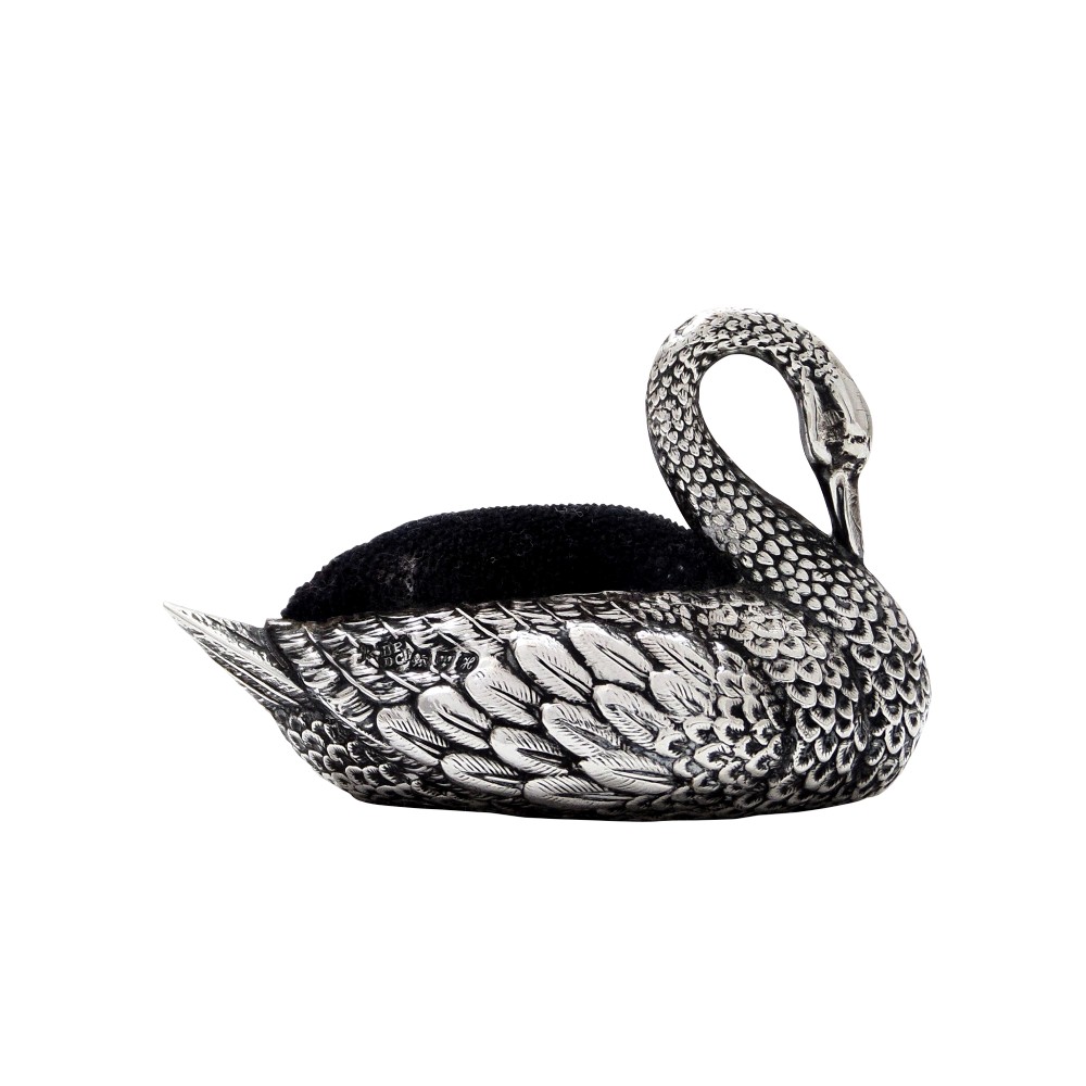 Antique Edwardian Sterling Silver Swan Pin Cushion 1908