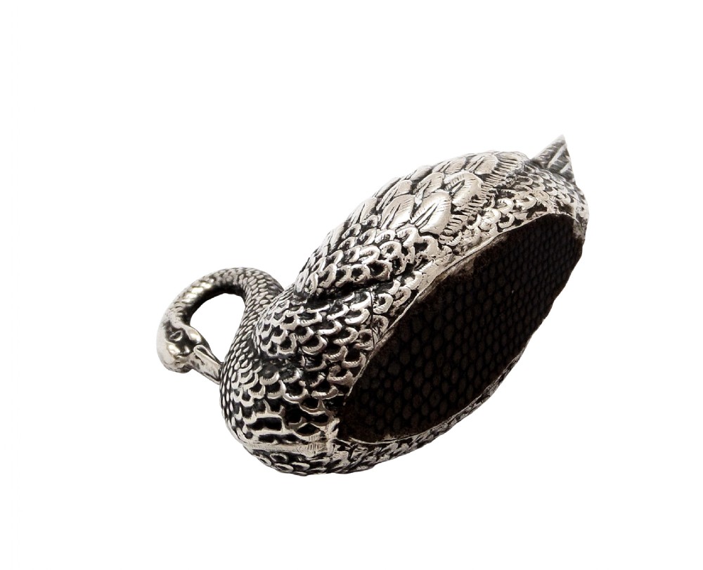 Antique Edwardian Sterling Silver Swan Pin Cushion 1908 View V