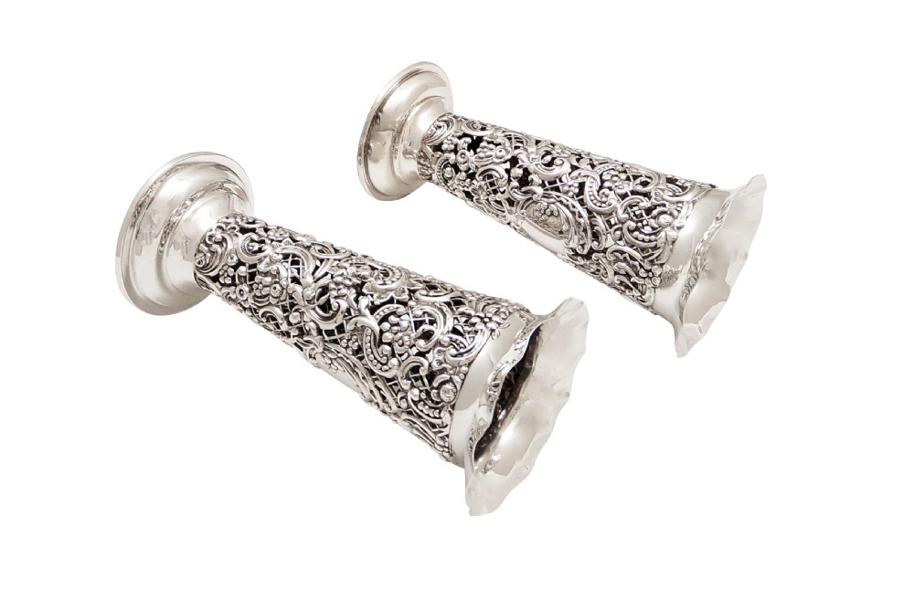 Pair of Antique Victorian Sterling Silver Spill Vases 1898 View II