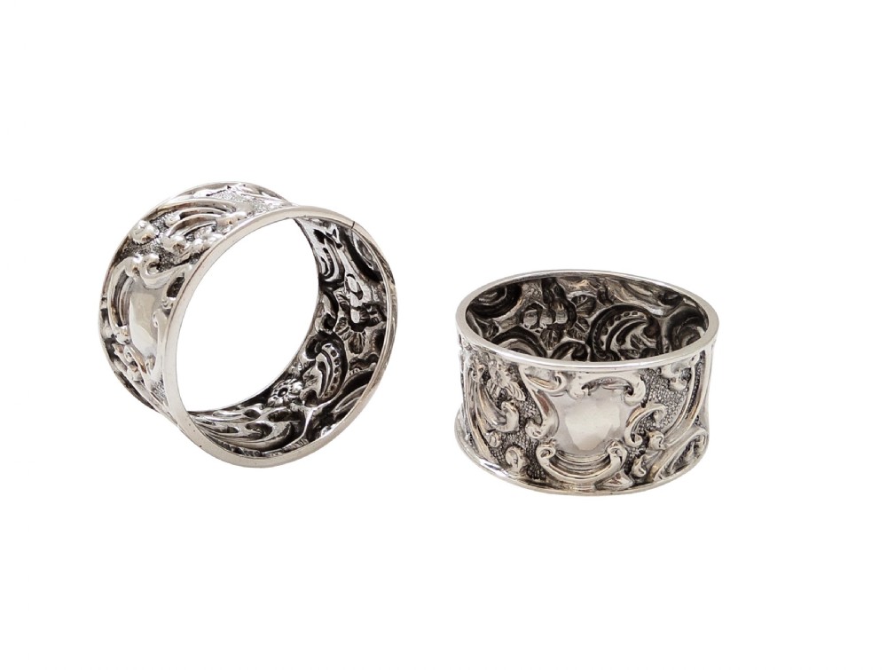 Pair of Antique Victorian Sterling Silver Napkin Rings in Case 1897 View II