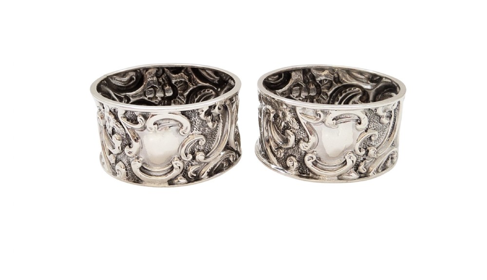 Pair of Antique Victorian Sterling Silver Napkin Rings in Case 1897 View IV