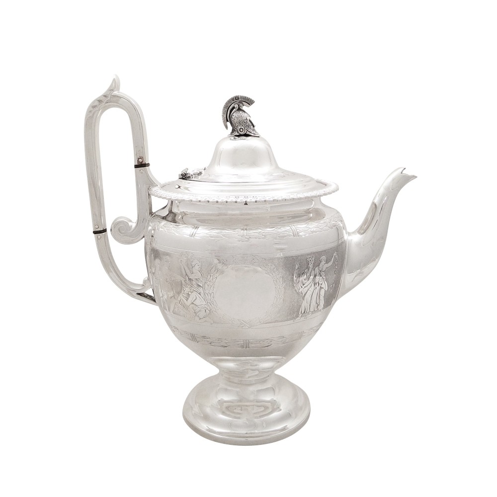 Antique Victorian Sterling Silver Teapot with Scenes 1871