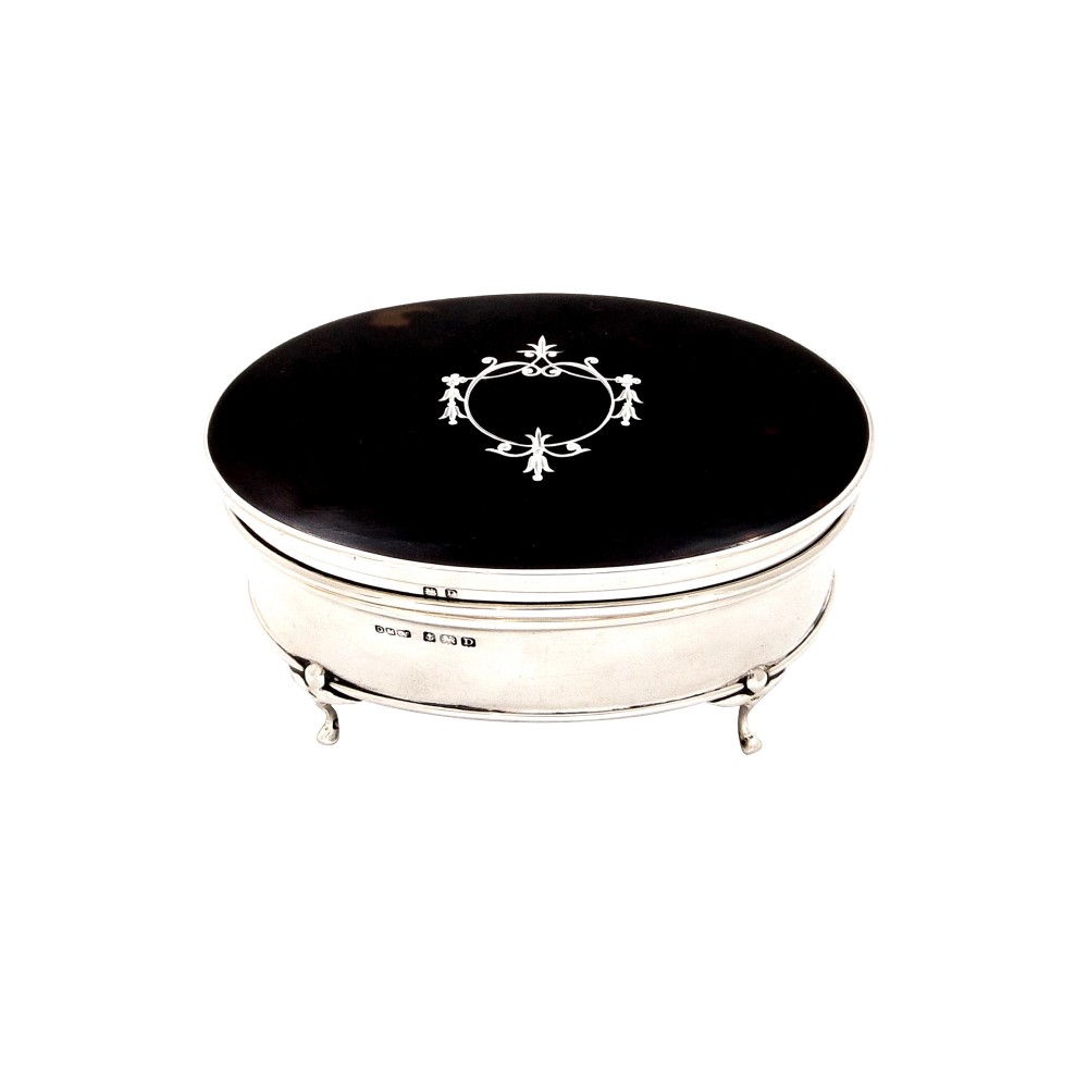Antique Sterling Silver & Tortoiseshell Trinket Box 1928