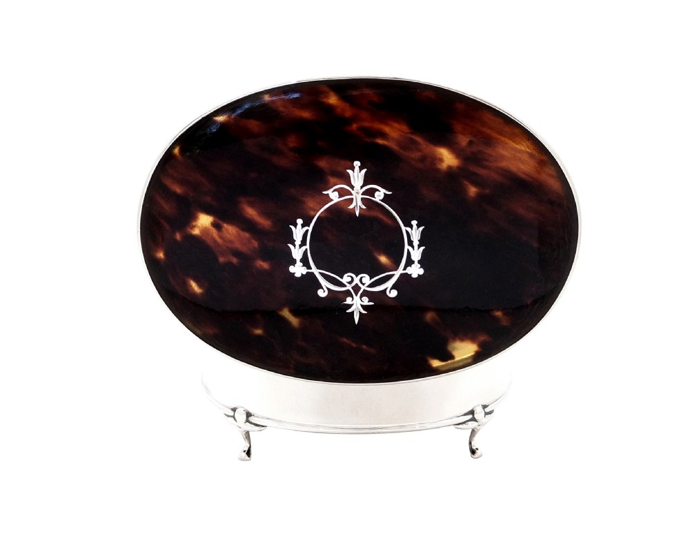 Antique Sterling Silver & Tortoiseshell Trinket Box 1928 View IV
