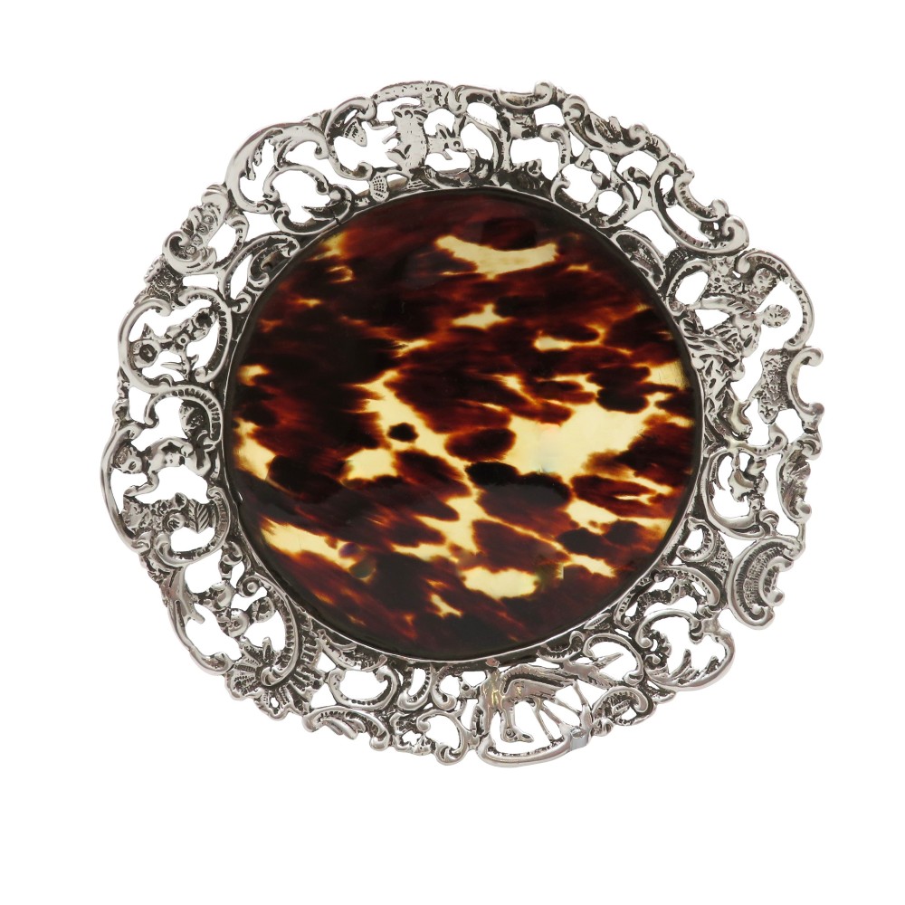 Antique Victorian Sterling Silver & Tortoiseshell Tray / Dish 1888