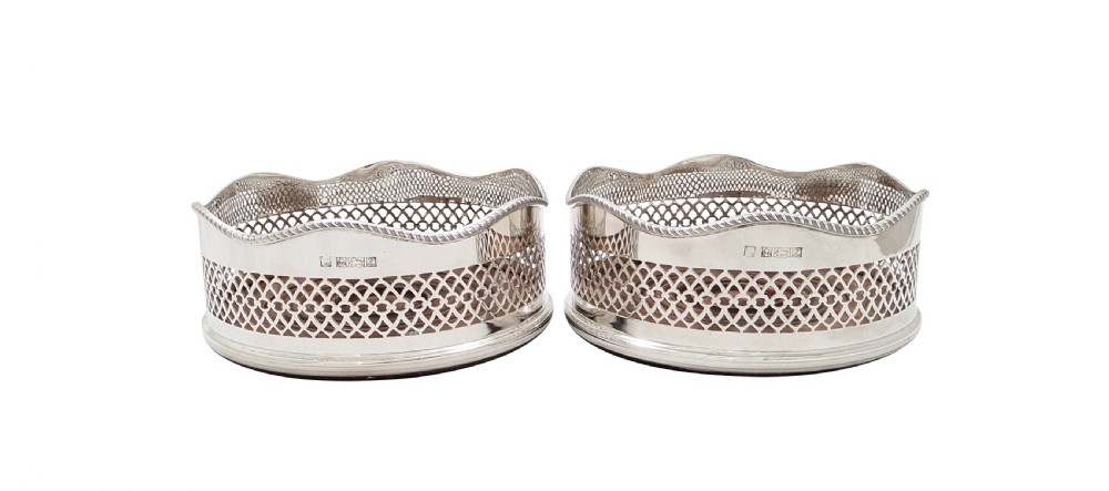Pair of Vintage Sterling Silver Wine / Champagne Coasters View II