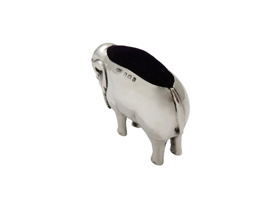 Large Antique Edwardian Sterling Silver Elephant Pin Cushion 1906 View III