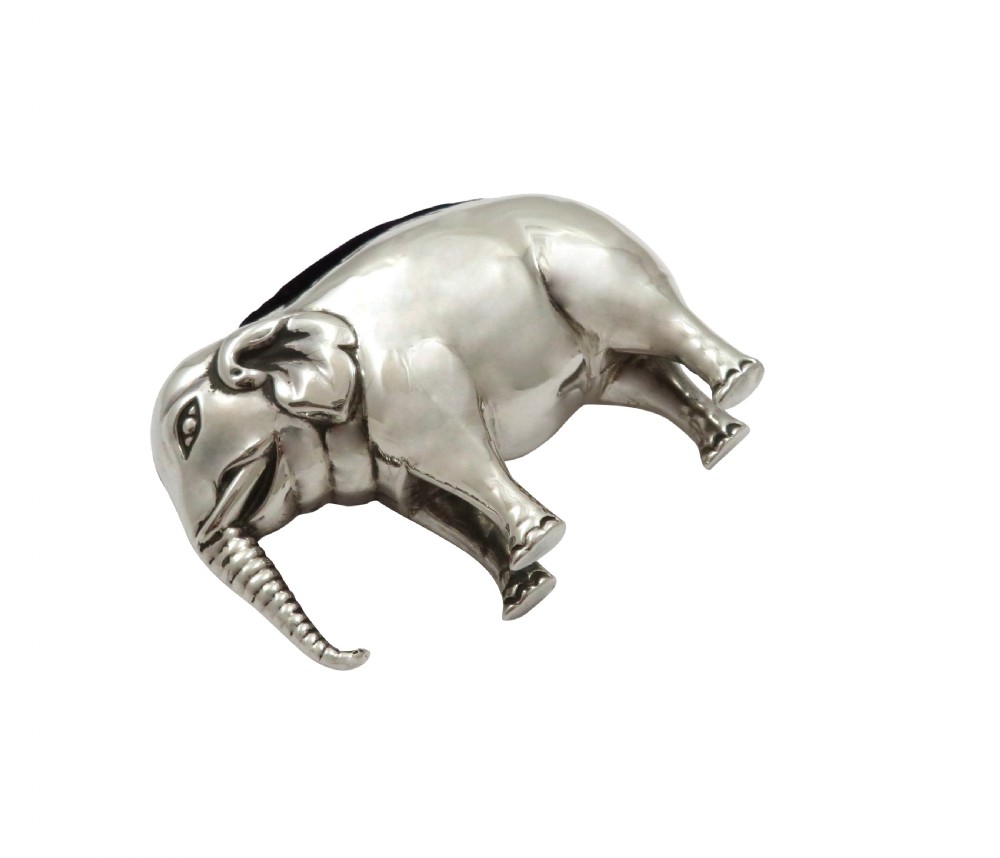 Large Antique Edwardian Sterling Silver Elephant Pin Cushion 1906 View IV