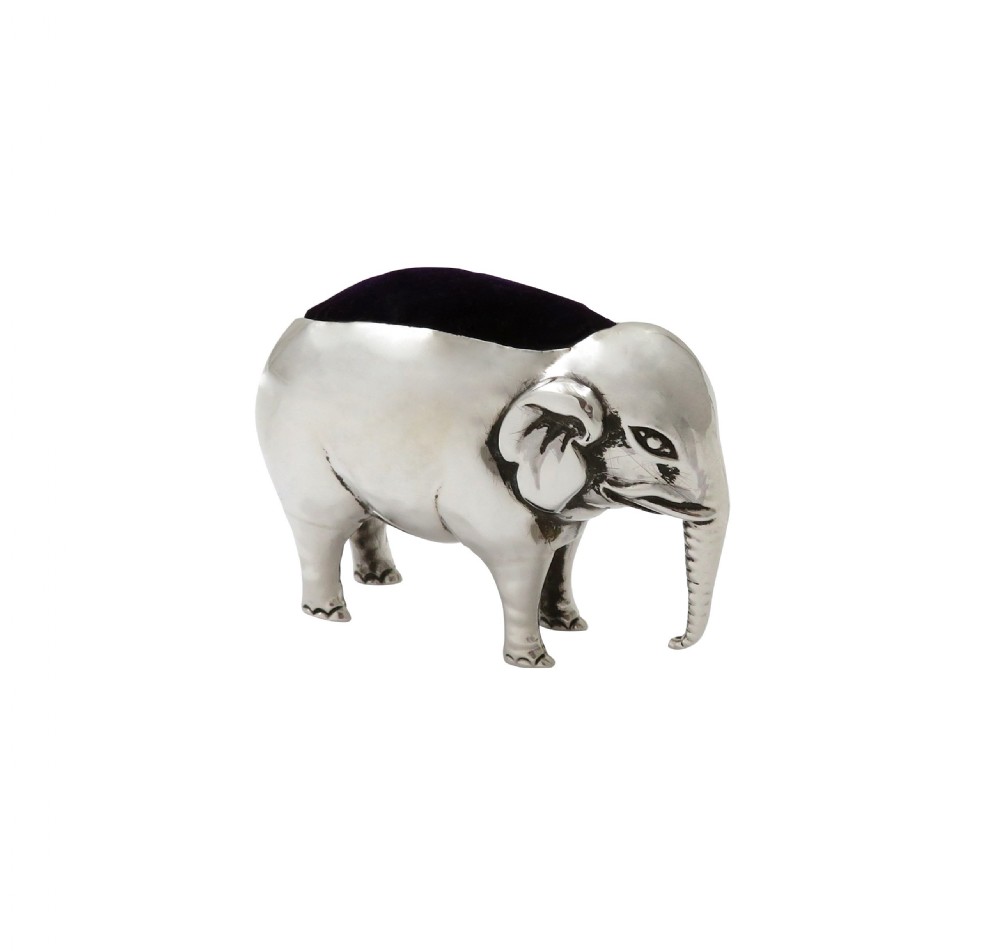 Large Antique Edwardian Sterling Silver Elephant Pin Cushion 1906 View VI