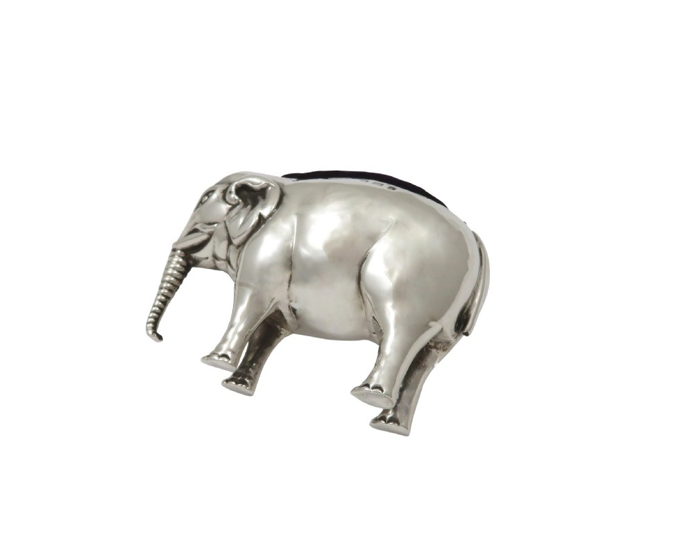 Large Antique Edwardian Sterling Silver Elephant Pin Cushion 1906 View VII