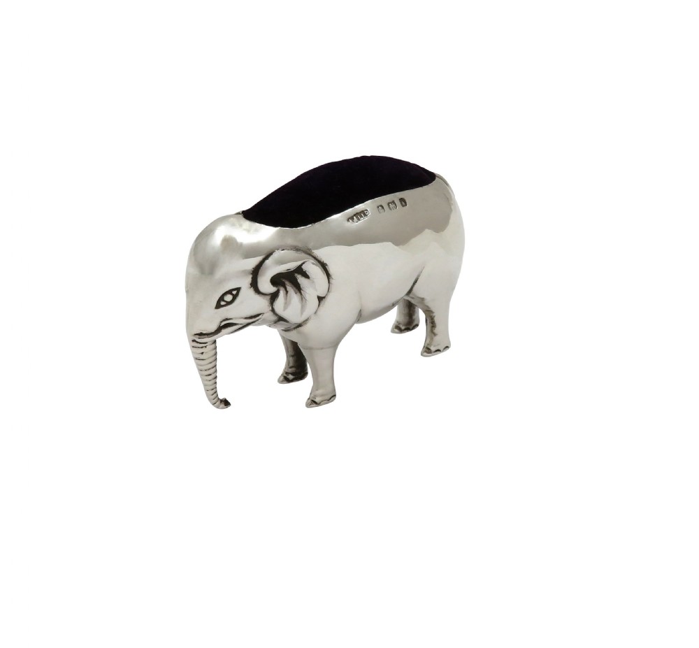Large Antique Edwardian Sterling Silver Elephant Pin Cushion 1906 View IX