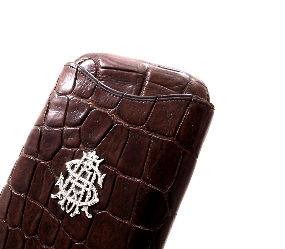 Antique Victorian Genuine Crocodile Leather Cigar Case c1900 View VII