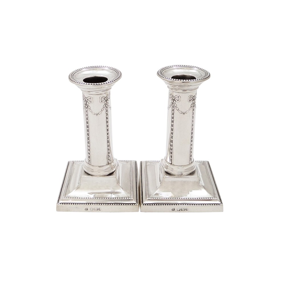 Pair of Antique Edwardian Sterling Silver Candlesticks 1903