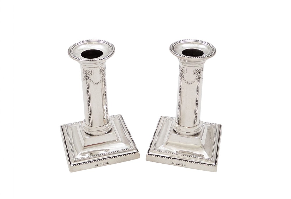 Pair of Antique Edwardian Sterling Silver Candlesticks 1903 View VII