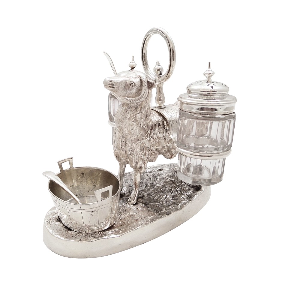 Antique Victorian Silver Plated 'Ram' Novelty Cruet Set c1880