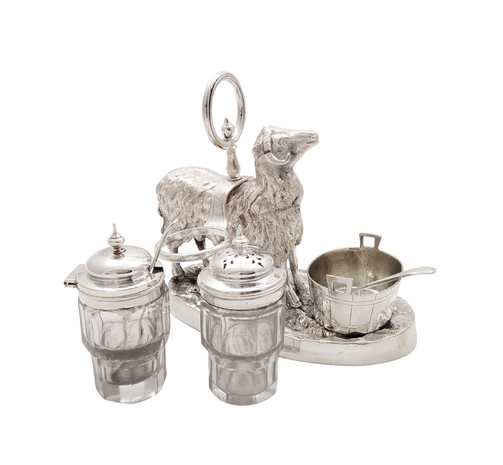Antique Victorian Silver Plated 'Ram' Novelty Cruet Set c1880 View II