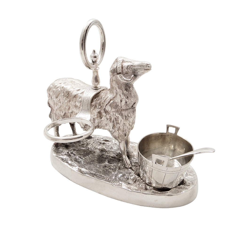 Antique Victorian Silver Plated 'Ram' Novelty Cruet Set c1880 View IV